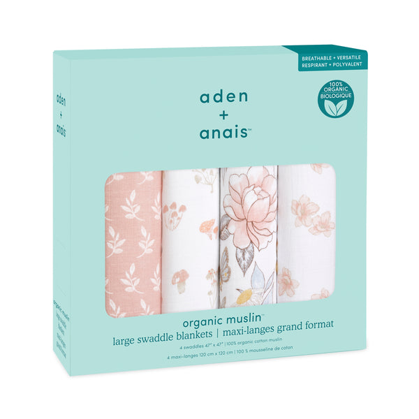 Organic Cotton Muslin Swaddles (4 Pack) - Earthly