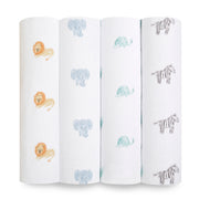 Organic Cotton Muslin Swaddles (4 Pack) - Animal Kingdom
