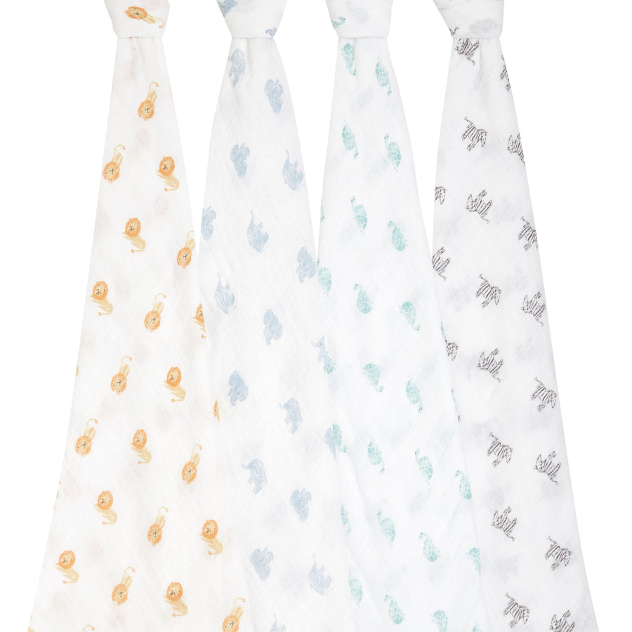 Organic Cotton Muslin Swaddles (4 Pack) - Animal Kingdom