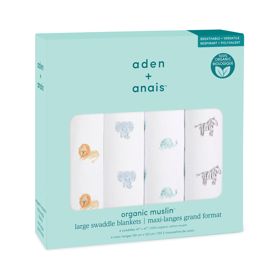 Organic Cotton Muslin Swaddles (4 Pack) - Animal Kingdom