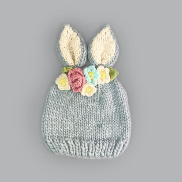 Bailey Bunny Knit Hat - Gray With Flowers
