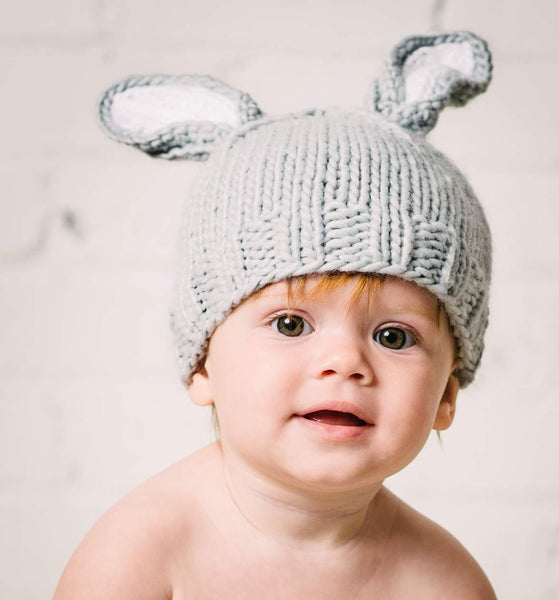 Bailey Bunny Knit Hat - Gray With White Ears