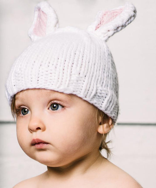 Bailey Bunny Knit Hat - White With Pink Ears
