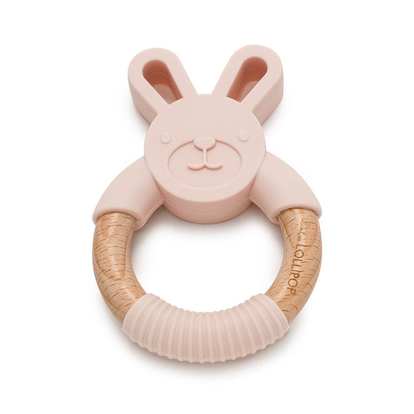 Bunny Silicone And Wood Teether - Blush Pink