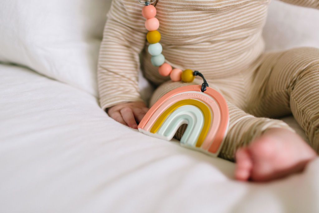 Silicone Teether With Gem Clip - Pastel Rainbow