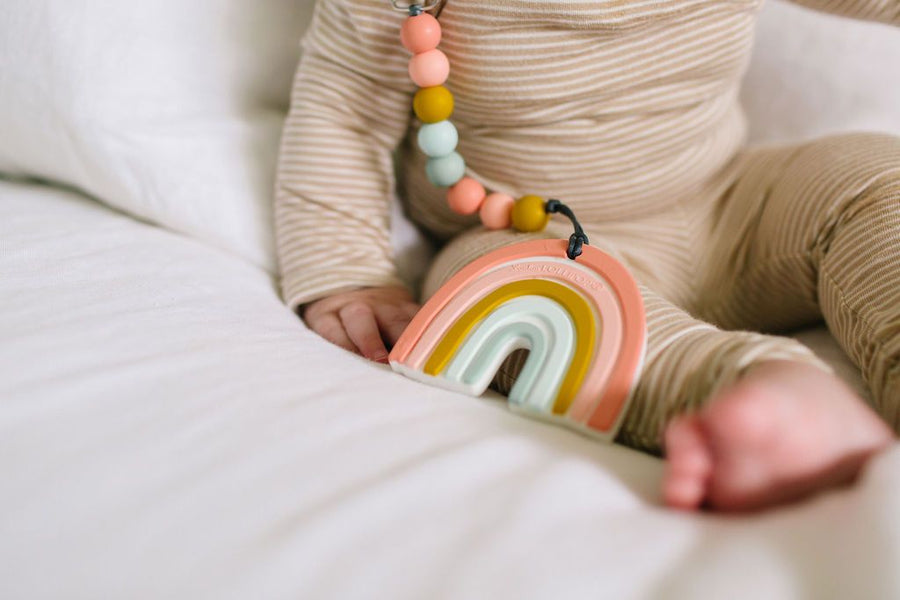 Silicone Teether With Gem Clip - Pastel Rainbow