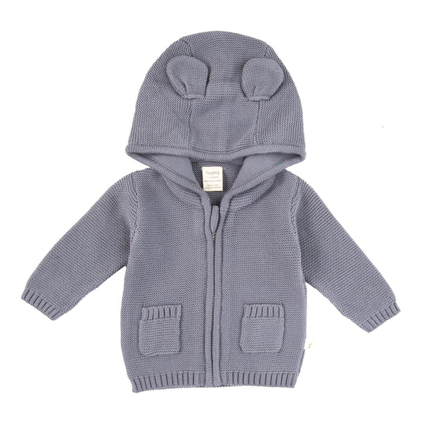 Knitted Hoodie Cardigan - Soft Grey