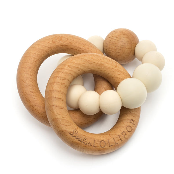 Bubble Silicone & Wood Teether - Beige