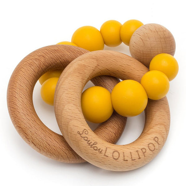 Bubble Silicone & Wood Teether - Golden Mustard