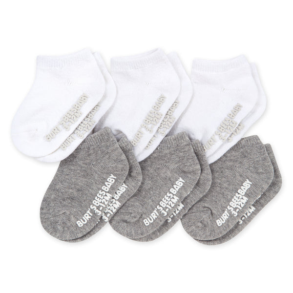 6 Pack Organic Cotton Ankle Socks - White & Grey