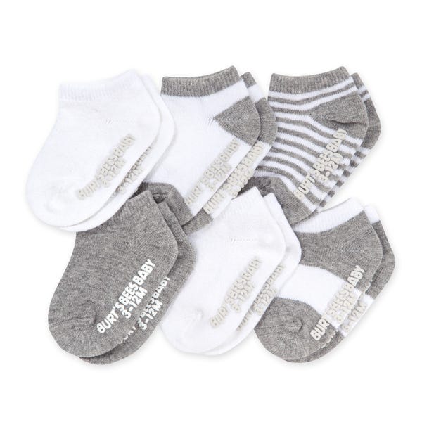 6 Pack Organic Cotton Ankle Socks - White & Grey Striped