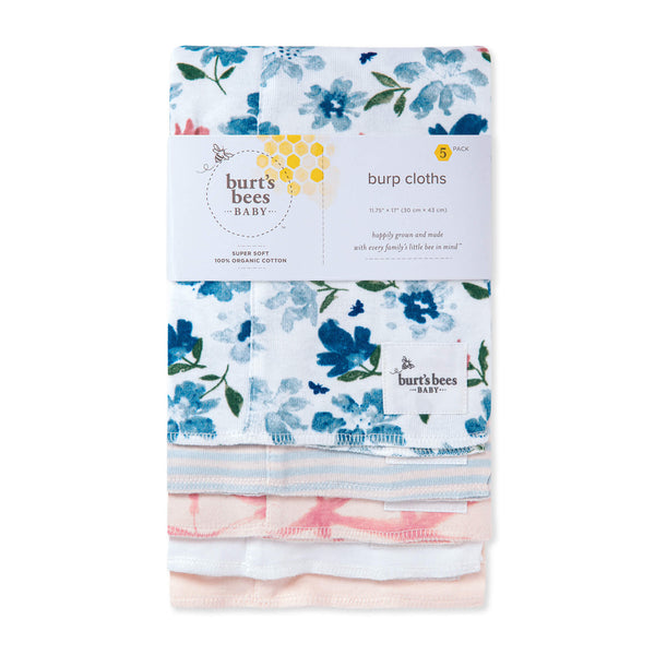 Organic Baby Burp Cloths - Set of 5 - Botanical Gardens