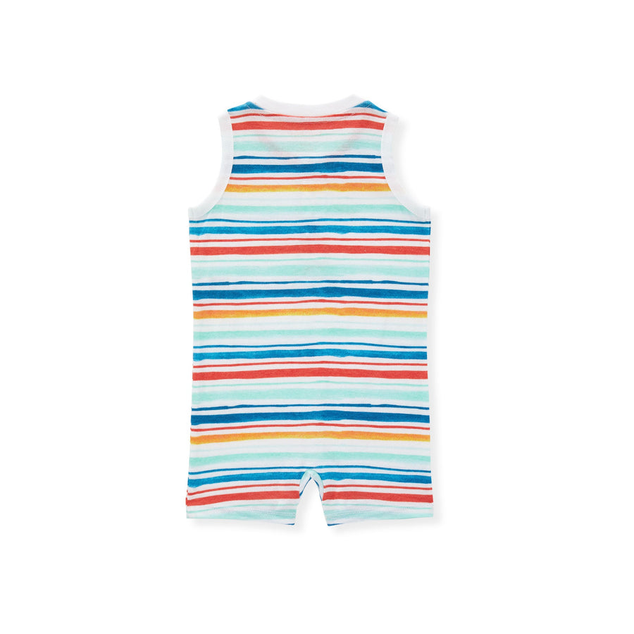 Watercolor Rainbow Stripe Romper - Cloud