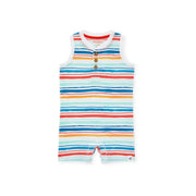 Watercolor Rainbow Stripe Romper - Cloud