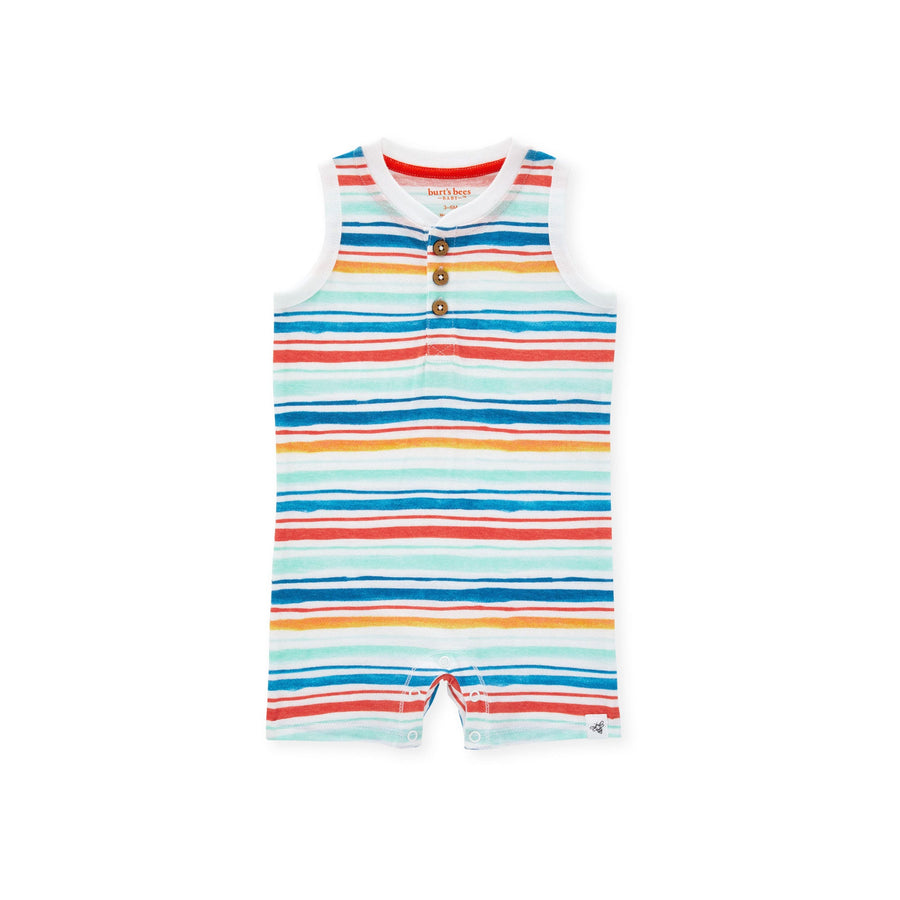 Watercolor Rainbow Stripe Romper - Cloud