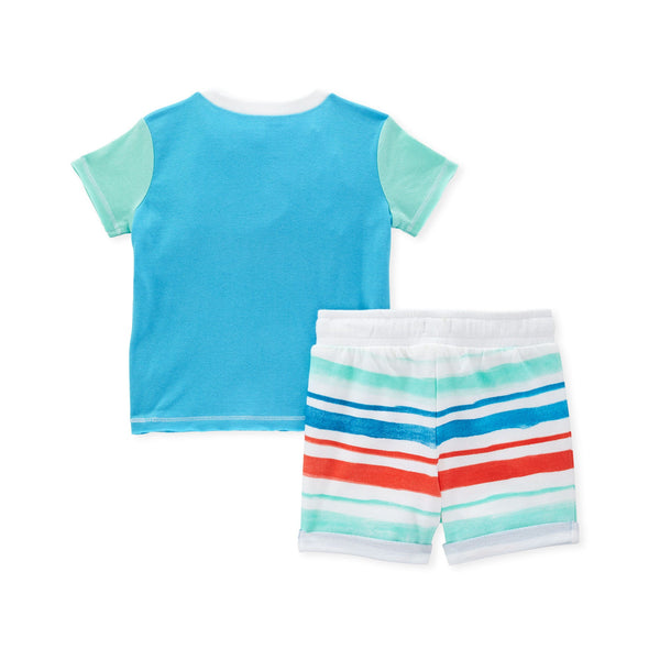Color Blocked Tee & French Terry Short Set - Fog