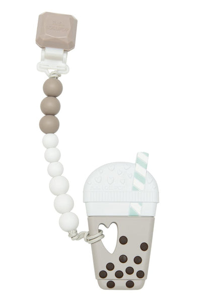 Silicone Teether With Gem Clip - Bubble Milk Tea