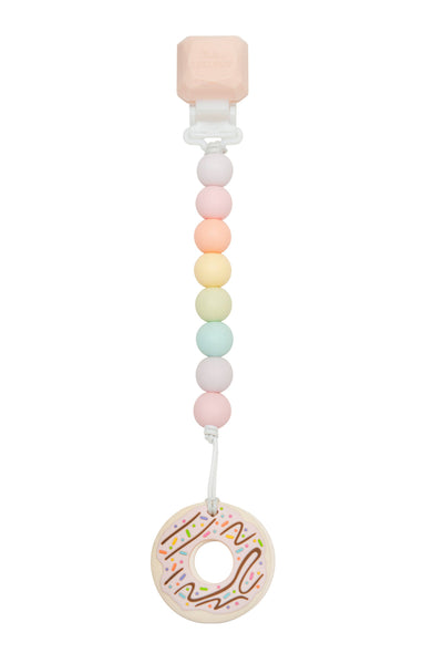 Silicone Teether With Gem Clip - Pink Donut