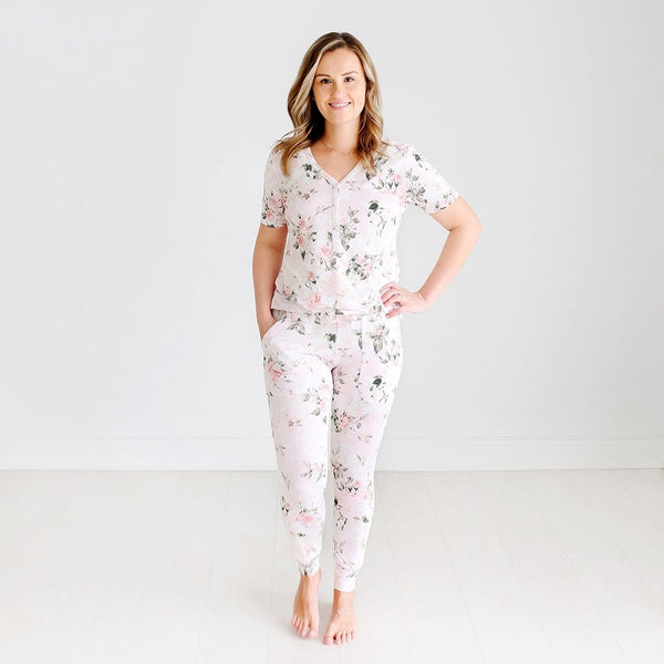 Women's Short Sleeve Loungewear - Vintage Pink Rose