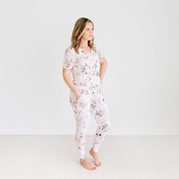 Women's Short Sleeve Loungewear - Vintage Pink Rose