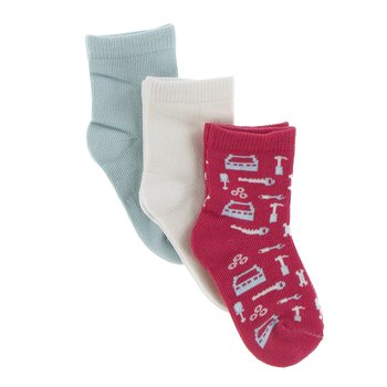 Sock Set (Natural, Spring Sky, Red Flag Construction)