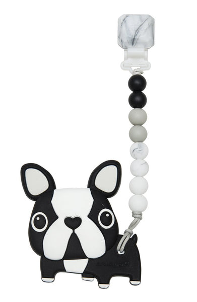 Silicone Teether With Gem Clip - Boston Terrier