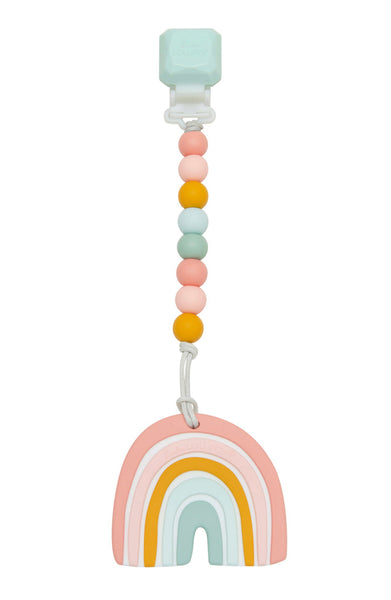 Silicone Teether With Gem Clip - Pastel Rainbow