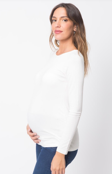 Long Sleeve Base Maternity Top - Off White