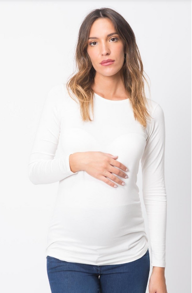 Long Sleeve Base Maternity Top - Off White
