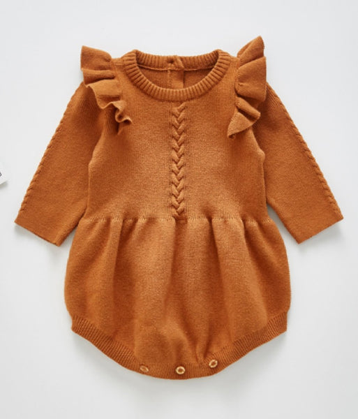 Ruffle Sweater Romper - Rust