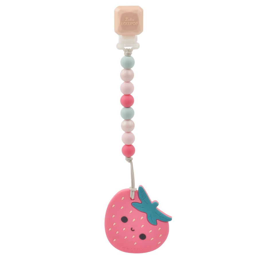 Silicone Teether With Gem Clip - Strawberry