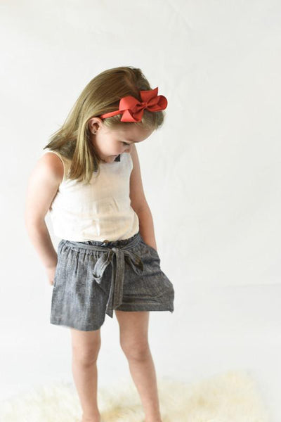 Chambray Shorts with Tie