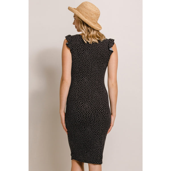 Polka Dot Rib Ruffle Sleeve Maternity Dress
