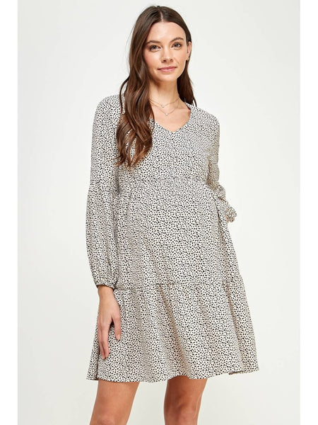 Peasant Sleeve Baby Doll Maternity Mini Dress - Taupe