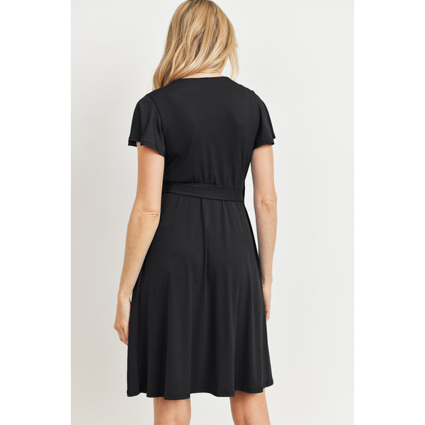 Slinky Jersey Surplice Maternity/Nursing Dress - Black