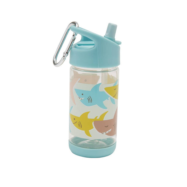 Clear Tritan Flip & Sip Water Bottle - Smiley Shark
