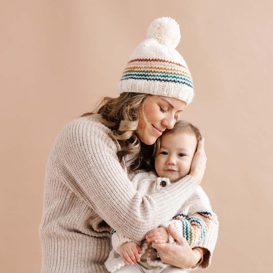 Rainbow Stripe Knit Hat - Retro