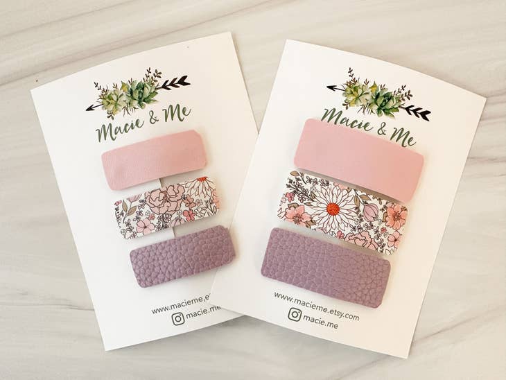Set of 3 Snap Clips - Pink, Floral, and Purple