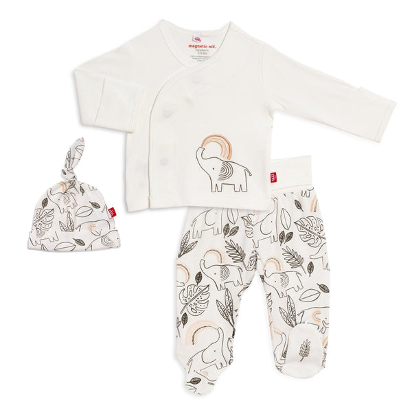 Organic Cotton 3 Piece Kimono Magnetic Set - Ellie Go Lucky Cream