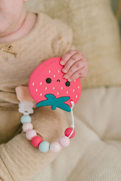 Silicone Teether With Gem Clip - Strawberry