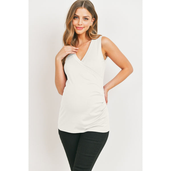 Rouched Side Maternity & Nursing Tank Top - White