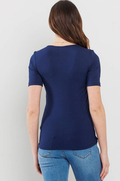 Ribbed Double Layered Maternity/Nursing Top - Navy