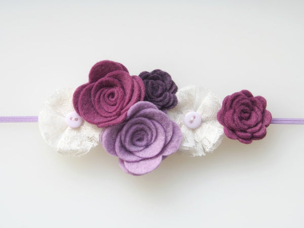 Felt and Lace Flowers Headband (Various Colors)