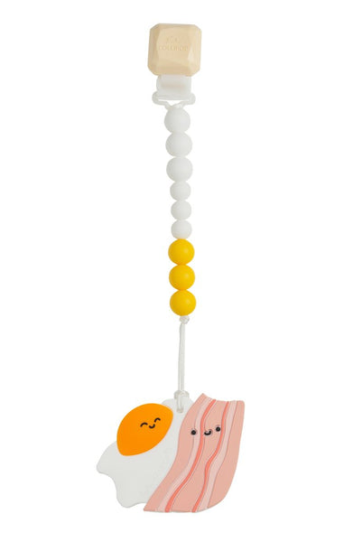 Silicone Teether With Clip - Bacon and Egg