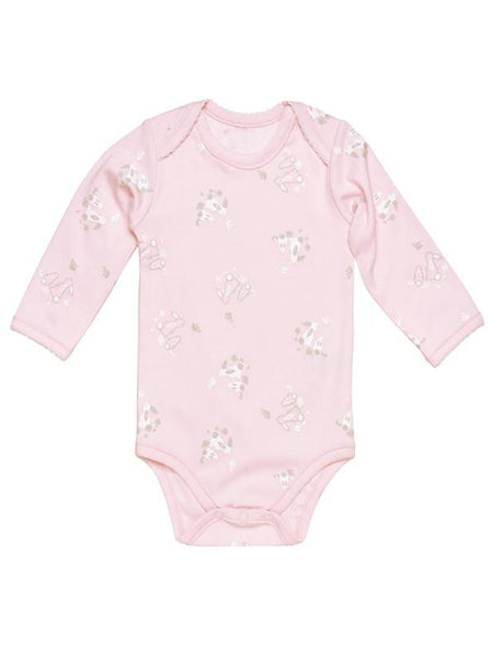 Long Sleeve Lap Shoulder Bodysuit - Pink Bunny Print