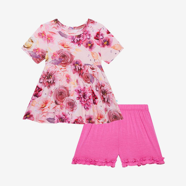 Basic Short Sleeve Peplum Top & Ruffled Short - Amira