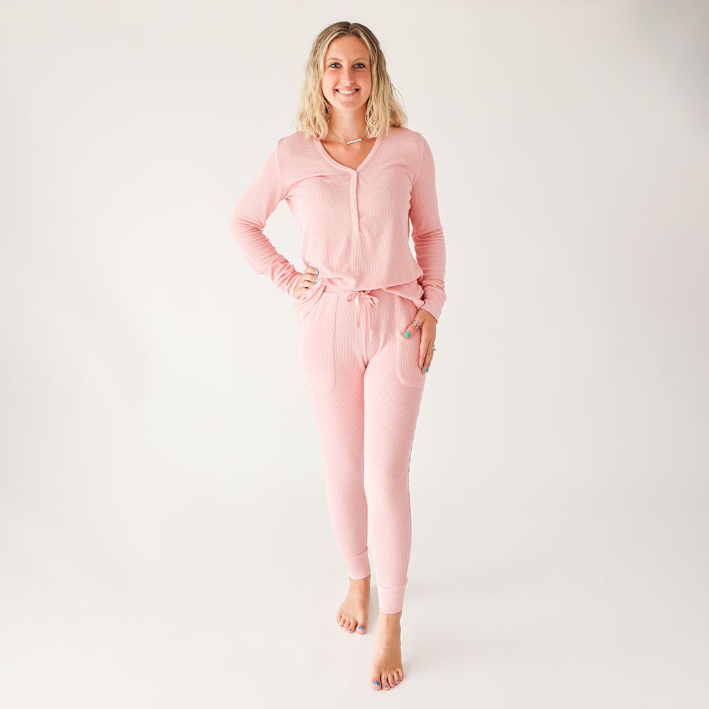 Women's Long Sleeve Loungewear - Fall Rose Waffle