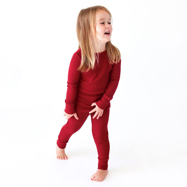 Long Sleeve Loungewear - Maroon Waffle
