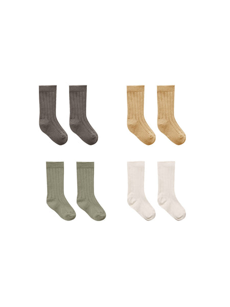4 Pack of Ribbed Socks - Fern, Charcoal, Natural, Honey