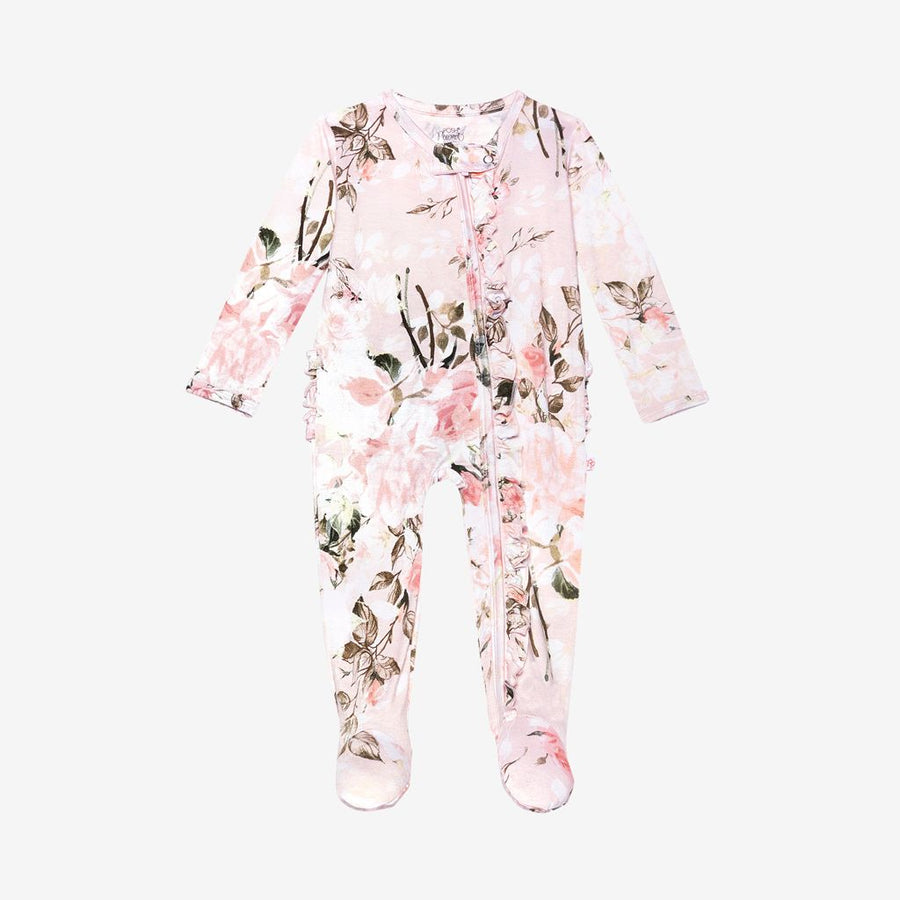 Ruffled Zippered Footie - Vintage Pink Rose